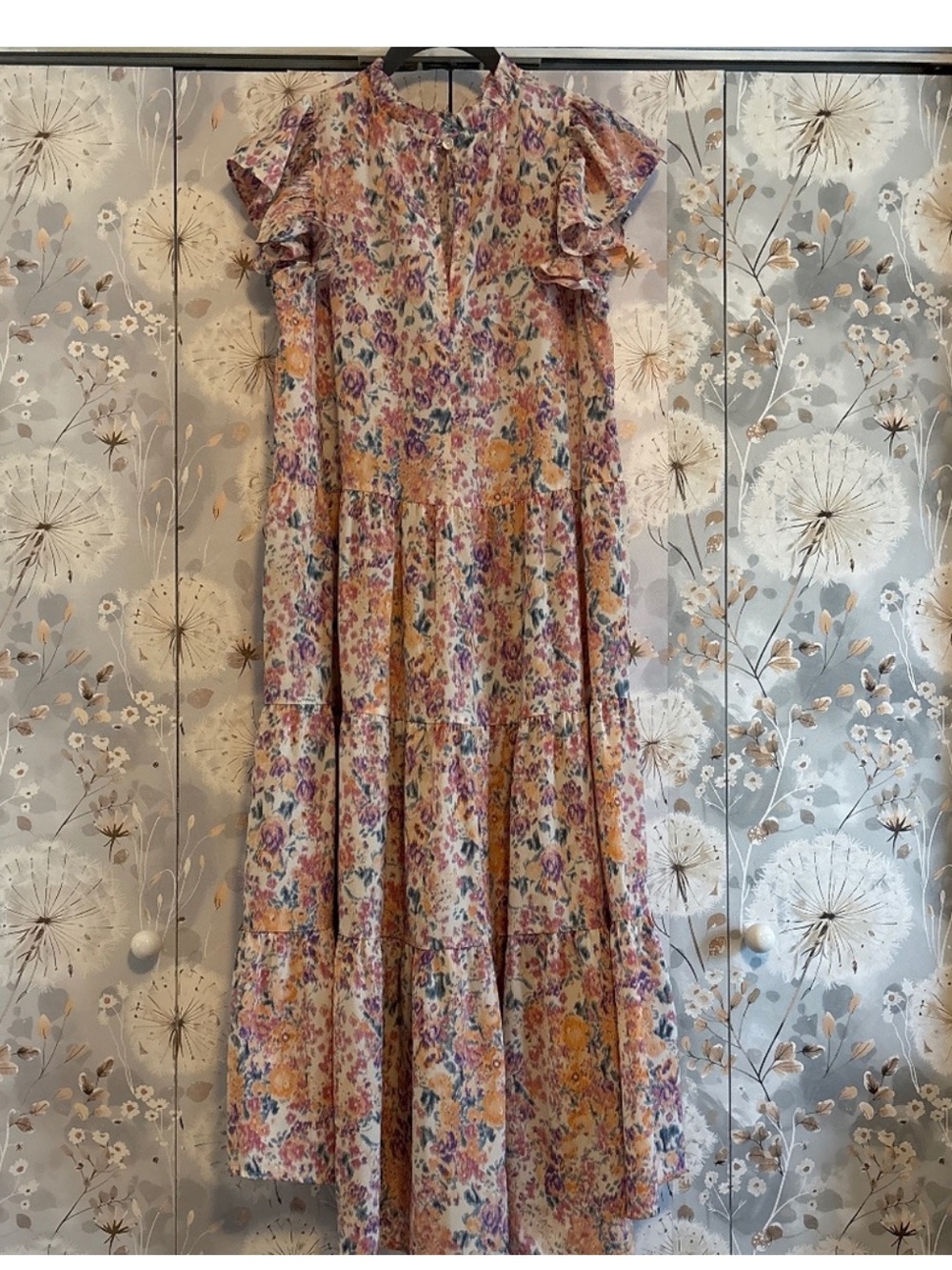EUC Pinch Floral Tiered Midi Dress Florals with Yellow, Pink and Purple - Picture 4 of 7